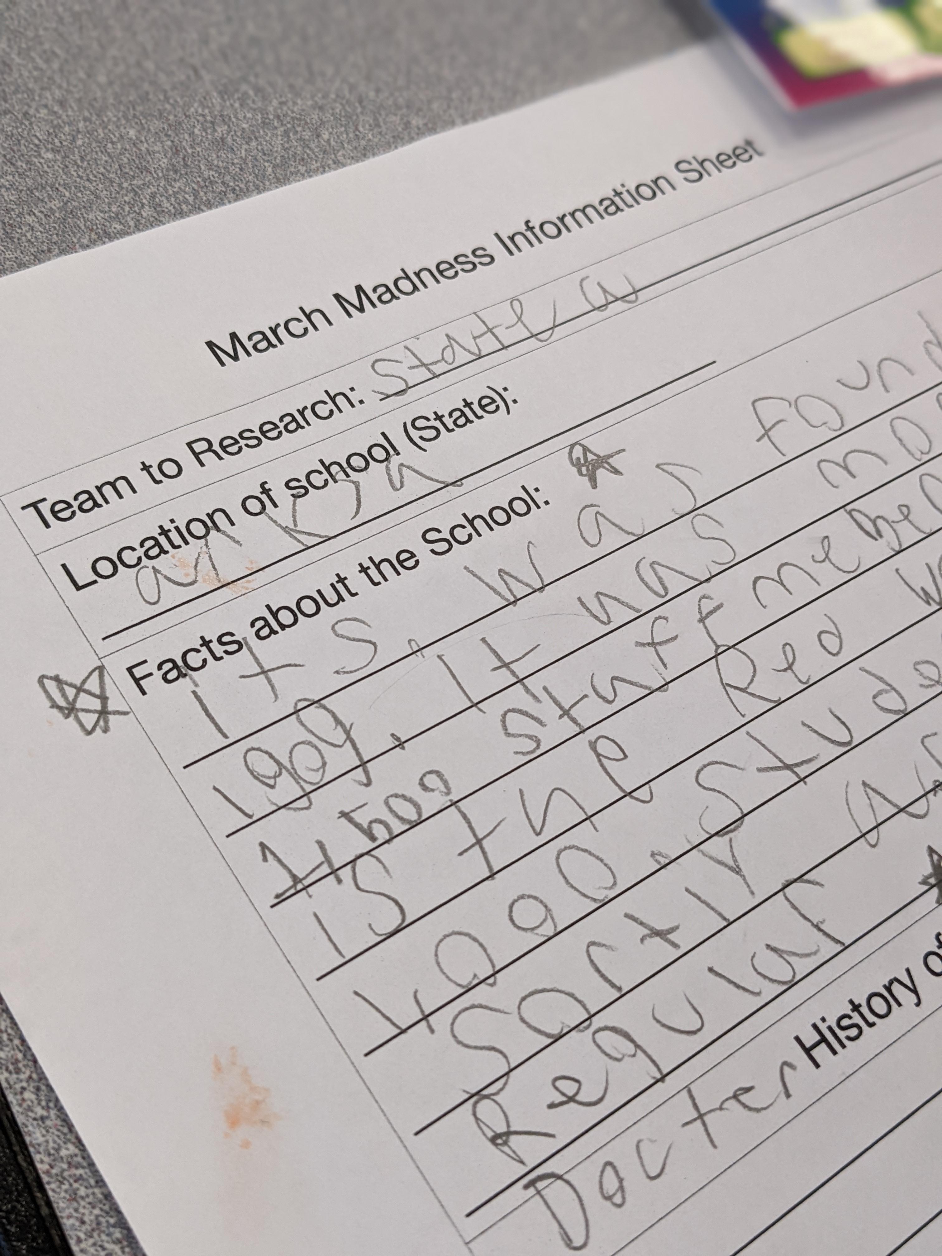 Students worksheet for March Madness Activity. 
